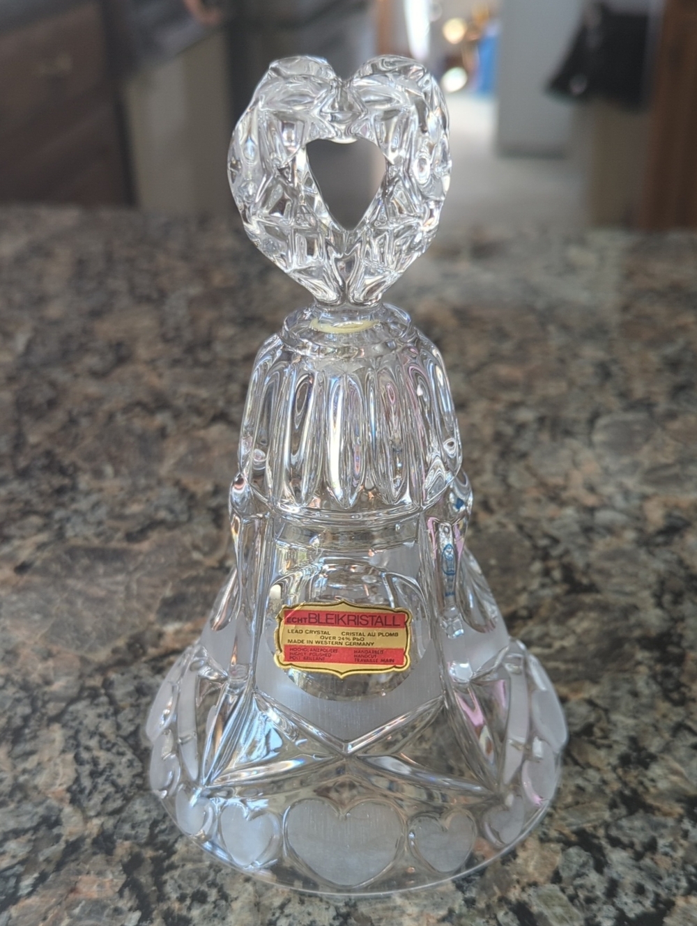 Clear Leaf Crystal Etched Heart-Top Bell